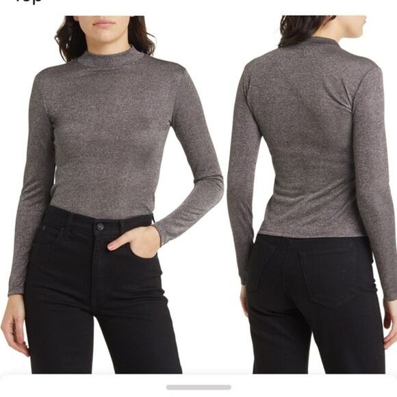 Reformation Tops - NWT Reformation Bailey Metallic Mock Neck Top Women's Silver Size XS X-Small